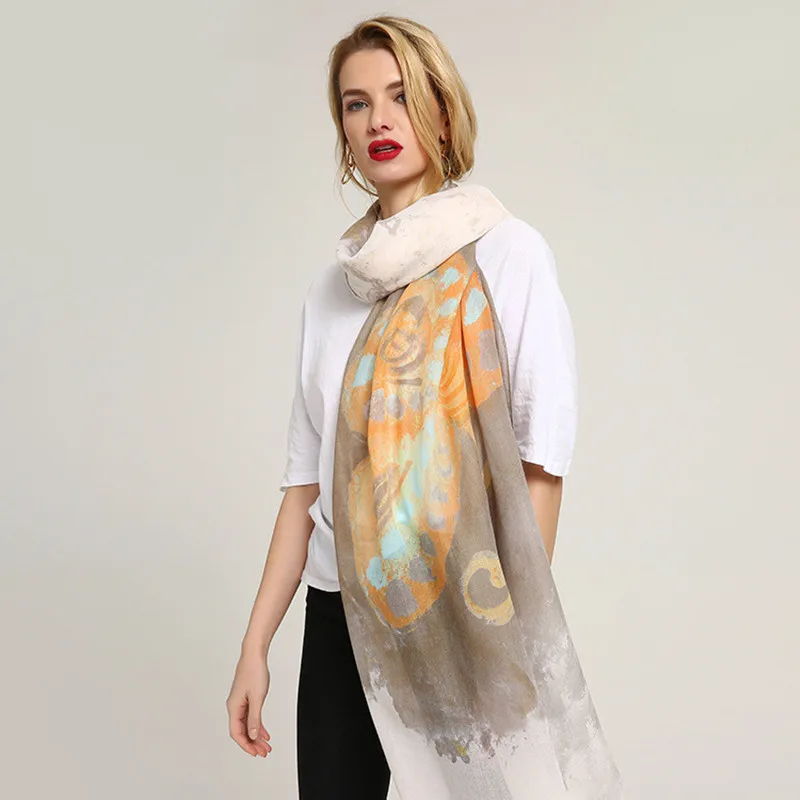 

2018 hot style Expendable printing cotton linen fashion lady scarf colorful butterfly pattern Spring Summer Scarf for women