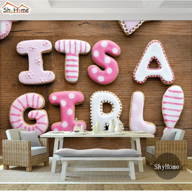 Cute It's a Girl Letter Wood Board Pattern 3D Kids Room Wallpaper for