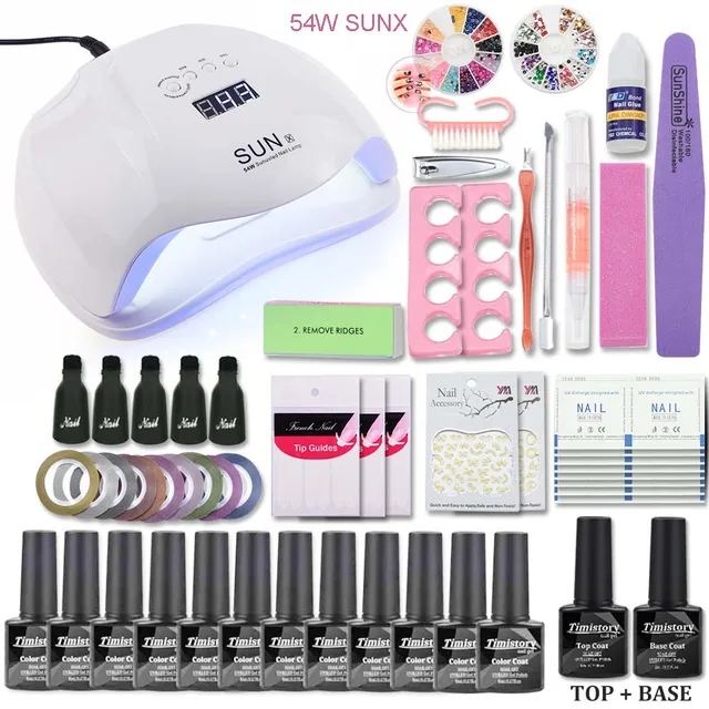 Timistory Gel Nail Polish Set Manicure Kit With Uv Led Lamp Dryer 12