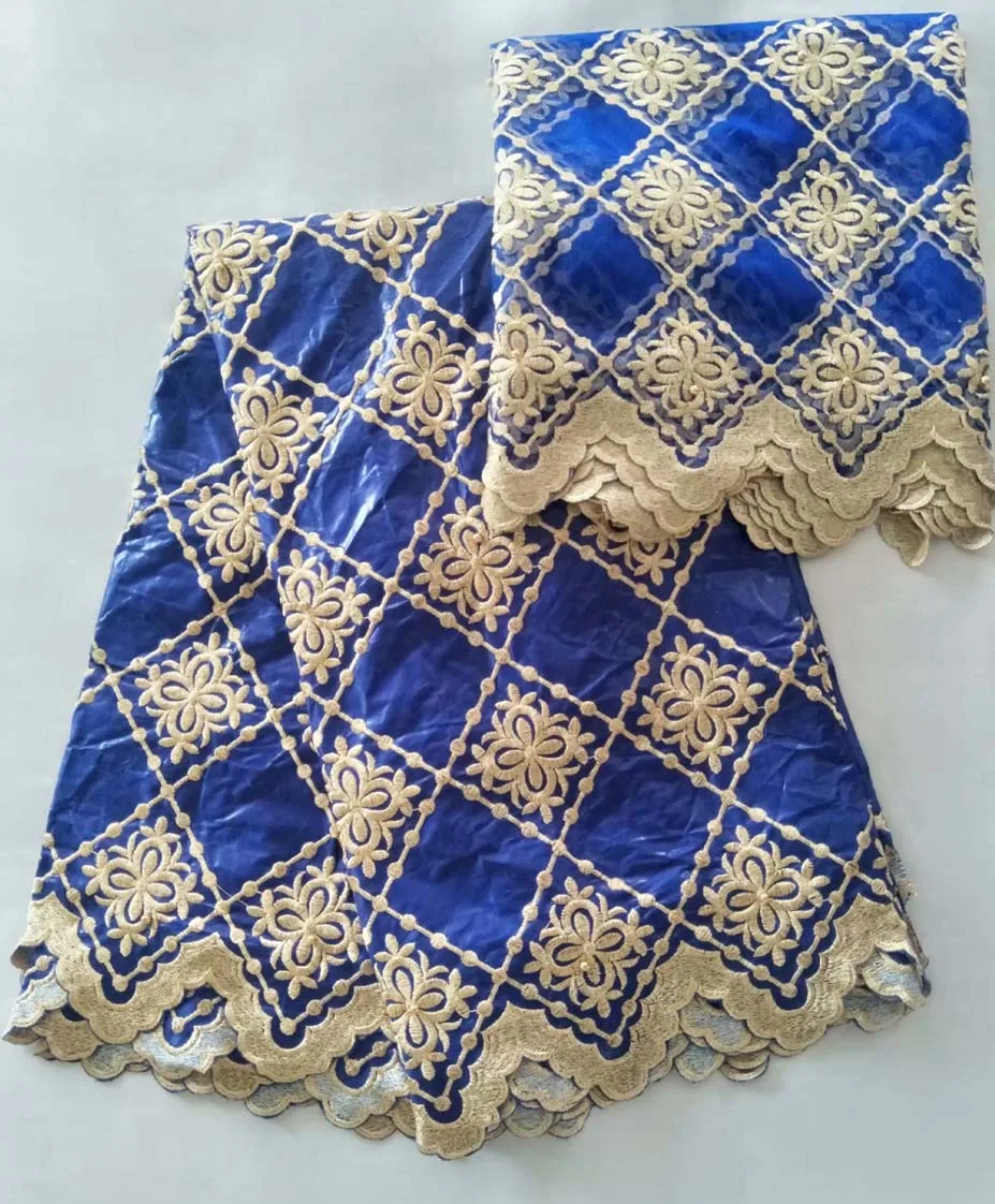 

blue embroidered bazin riche Fabric getzner match african lace fabric beaded wedding fabric high quality (5yard+2yard/lot)