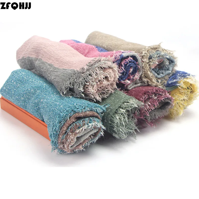 

ZFQHJJ 180x95cm Women Cotton Bubble Plain Colorful Wrinkle Hijab Scarf fringes Muslim Muffler Shawls Wraps Scarves Pashmina