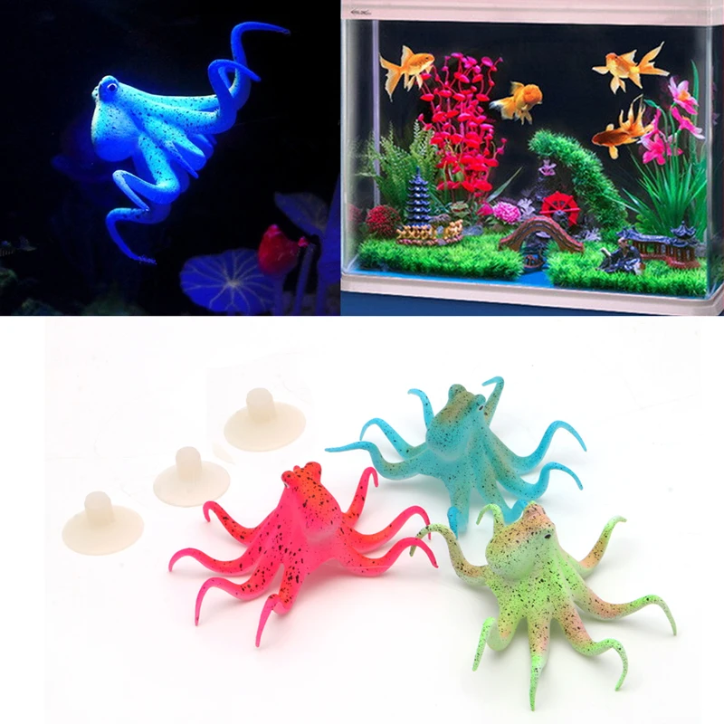 Аквариум Искусственный флуоресцентный Осьминог с присоской украшение аквариума