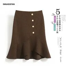 INNASOFAN хлопковая мини-юбка женская весна-лето клетчатая юбка с высокой талией Евро-американская мода стандартная юбка с пуговицами