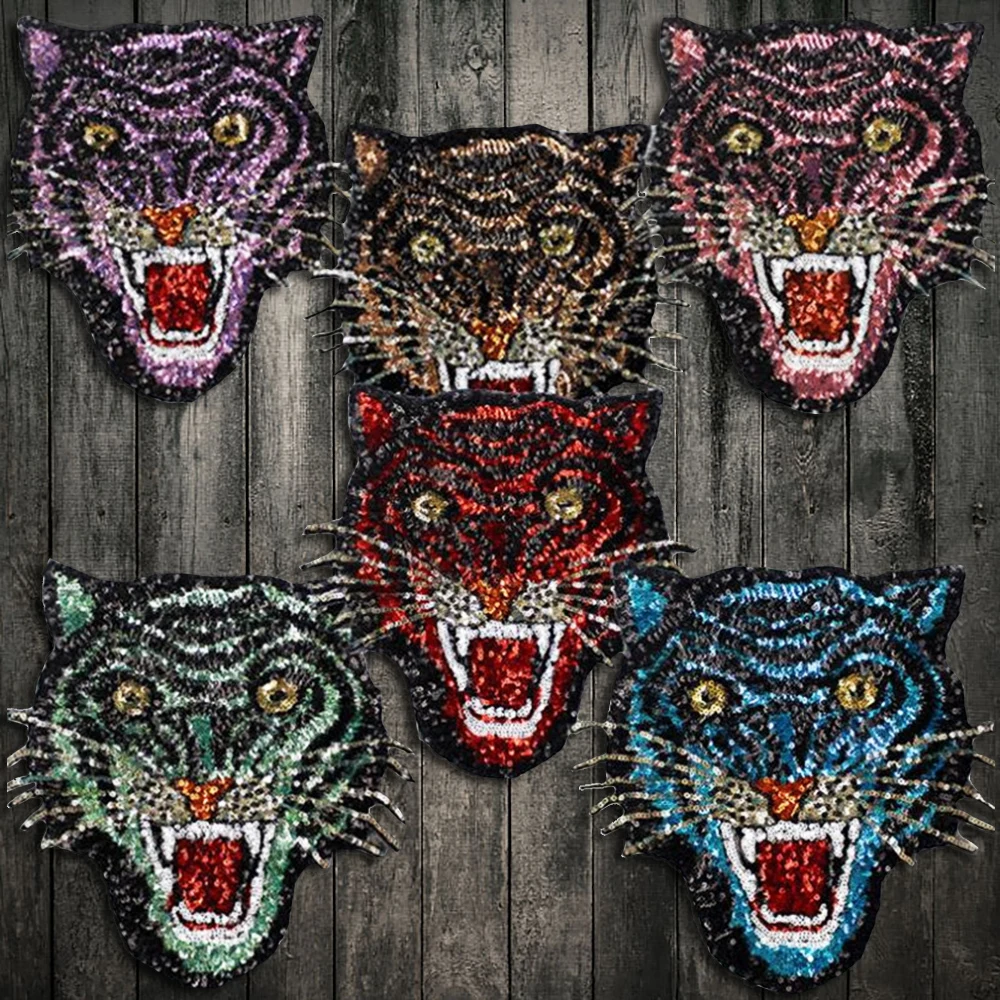 

7 color sequin embroidered tiger patches for Clothing Sewing on garment applique