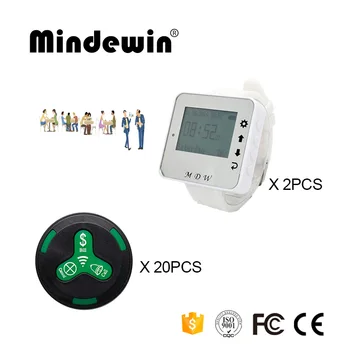 

Mindewin Wireless Waiter Calling System 20PCS Table Call Button M-K-3 and 2PCS Watch Pager M-W-1 Pager Call System