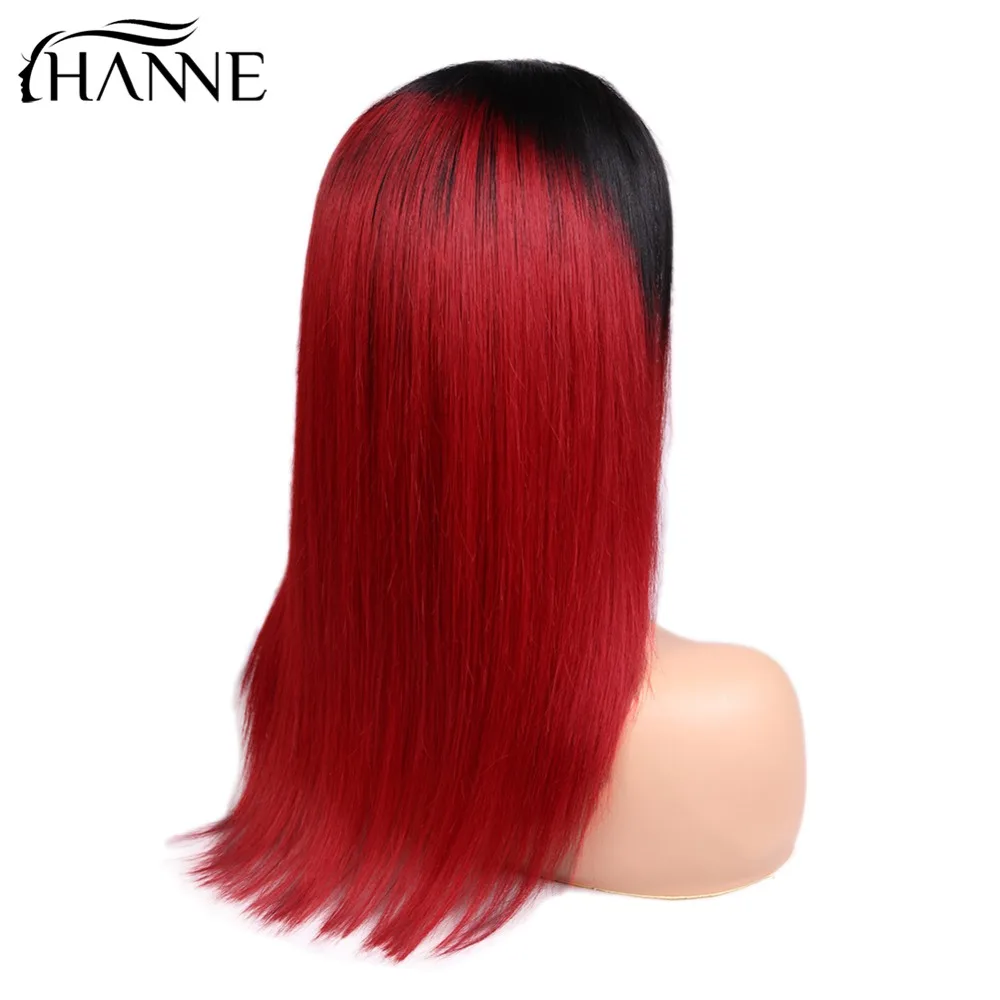 Ханне предварительно сорвал натуральные волосы парики Ombre красный прямой парик 13*4 фронтальная 150% Плотность парики с ребенком волос для