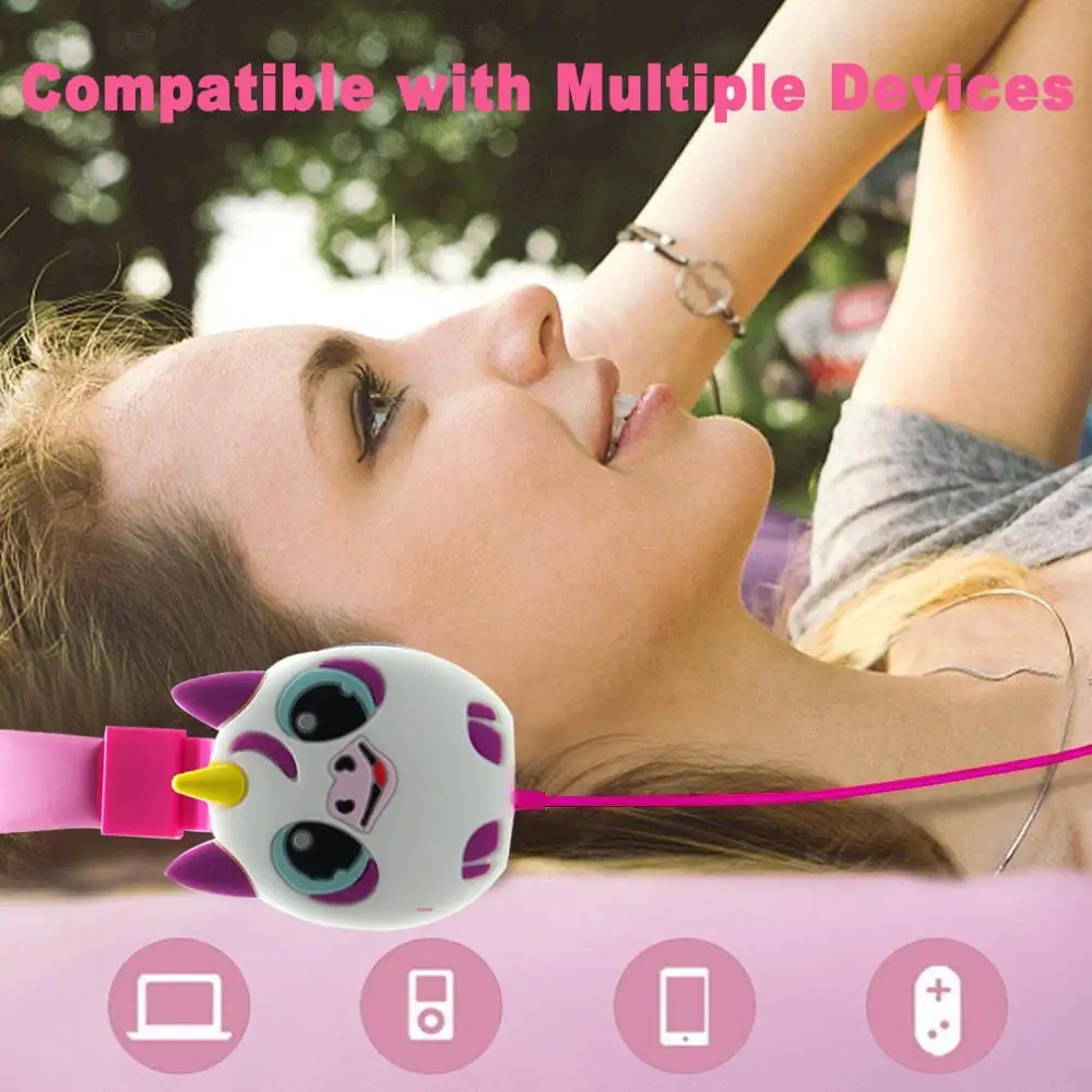 JINSERTA kids Headphones Cute Cartoon Unicorns Earphones Stereo Music Foldable Stretchable 3 5mm Wired Headphone