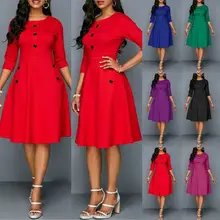 HIRIGIN mujeres Vintage A-Line vestido túnica botón señora manga corta sólido vestido de sol vestidos de moda S-2XL