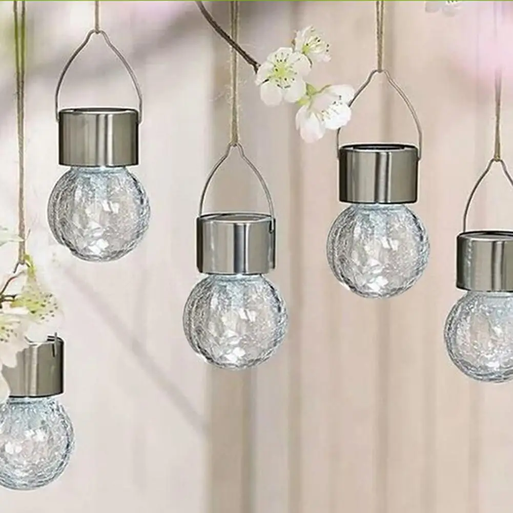 

4PCS/Set LED Solar Cracking Pattern Ball Lamp Outdoor Decorative Light Stainless Steel Hanging Light for Garden Yard