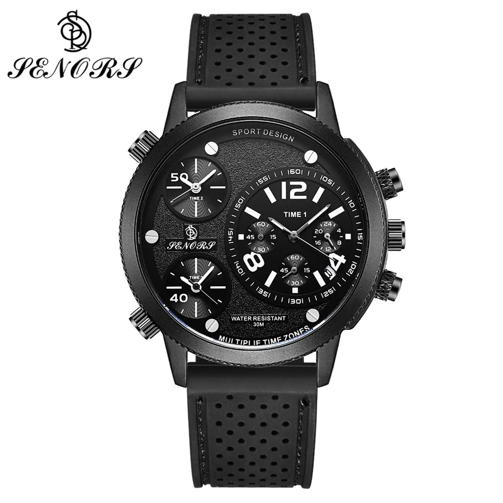 

SENORS Big Face 50MM Sports Watch Stopwatch Silicone Strap 2 Quartz Movement Black Dial Male Clock Waterproof Men Wrist Watches