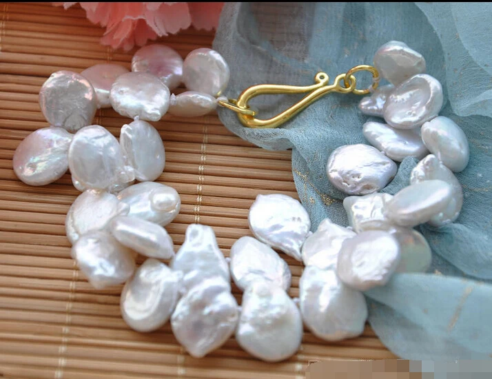 

Z5861 NICE 2row 8" 16mm white COIN FRESHWATER CULTURED pearl bracelet Noble style Natural Fine jewe Fast (D) SHIPPING