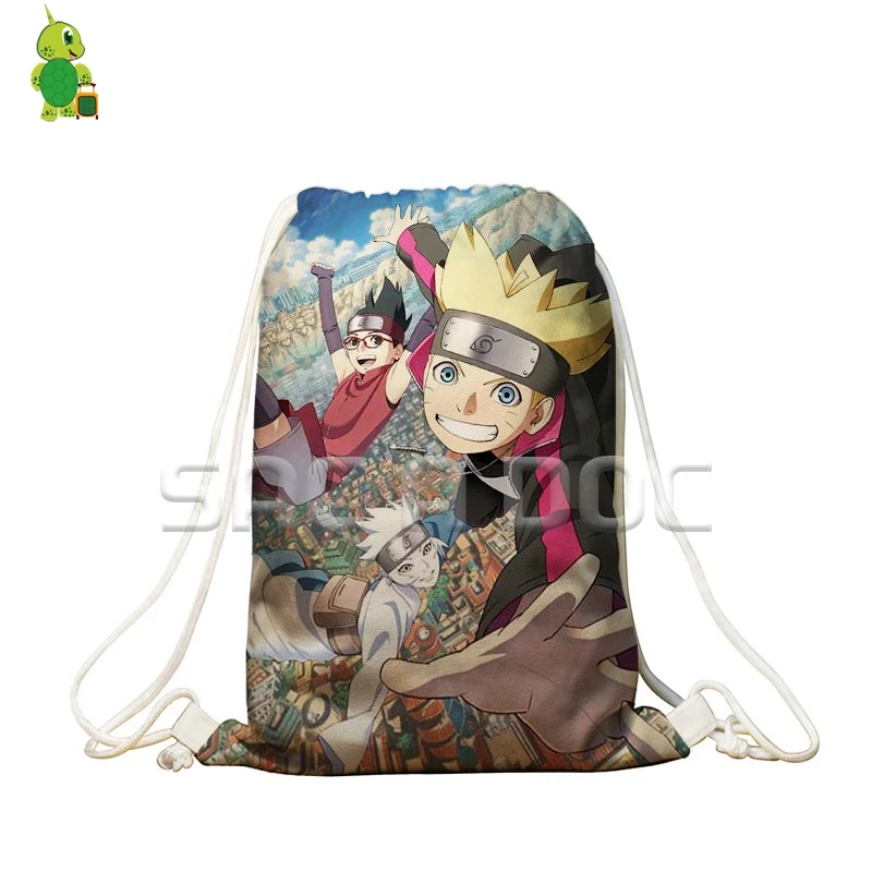 Аниме Наруто/боруто сумка на шнурке 3D Наруто Саске печать мягкий рюкзак для путешествий Сумки для подростков мальчиков девочек школьные сумки для хранения