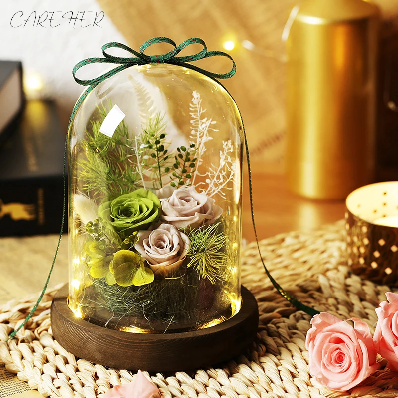  2019 New Romantic Valentine's Day Gift Eternal Rose In Glass Dome Christmas Gifts LED Desk Lamp Dec