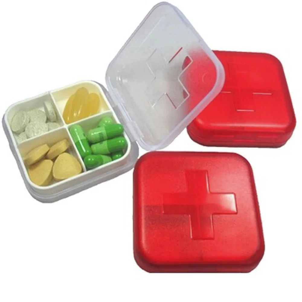 

Cute Four Grid Sub Box Pill Box Square Portable Kit Mini Kit Medicine Tablet Drug Pill Box Case Container Organizer