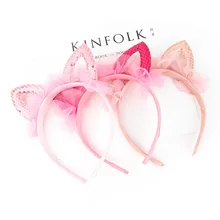 1 шт. кошачьими ушками блестки Кружевная повязка на голову Простой Милая ткань Нескользящие Детские аксессуары для волос прорастание шпильки зажимы G0503