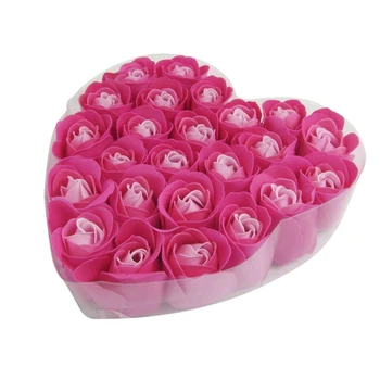 

24 Pcs Red rose Scented Bath Soap Rose Petal in Heart Box