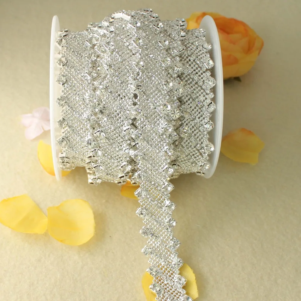 1Yard 22mm Clear Crystal Plating Cup Chain Sew On Rhinestones Metal