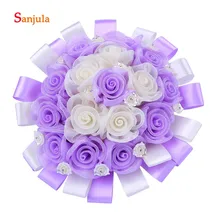 Ручной работы Тюль Искусственные цветы розы очаровательный Свадебный букет цвета слоновой кости ленты невесты WB07