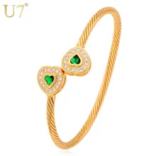 U7 подарок на день Святого Валентина, браслет в форме сердца, Модный золотой/серебристый цвет ААА, циркониевые модные ювелирные изделия, браслеты-манжеты для женщин, H557