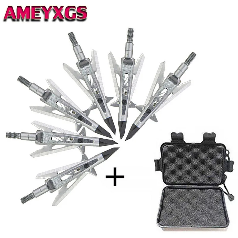 

6Pcs Archery 2 Blade Arrowheads Broadhead Shape 100gr Point Tips With Broadheads Box For Bow Arrow Shooting Hunting Accessories