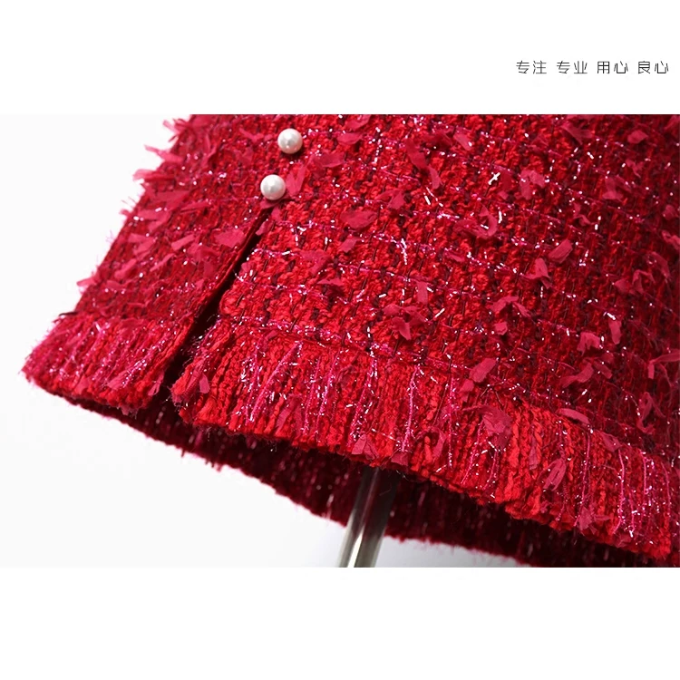 Período Botones Rojo Y Tweed Temperamento Primavera Perla Falda Chica Nueva De Otoño Mostrar See Thin Chart Borla La qgEwFP