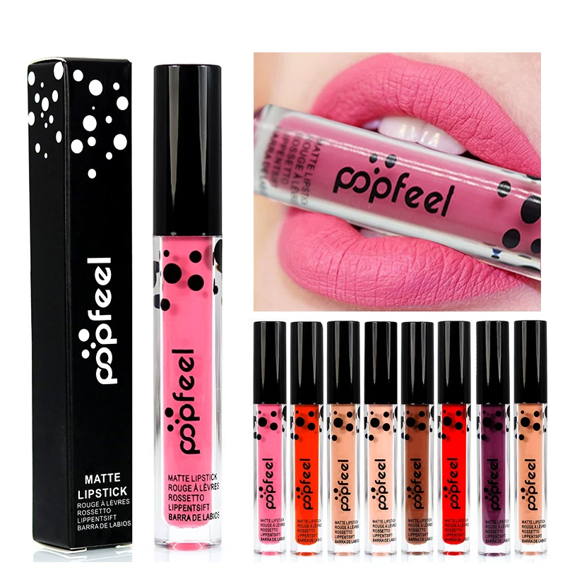 Popfeel бренд Макияж Блеск для губ Matte Lip stick Водонепроницаемый Долгое Ню бархат жидкость для губ Губная помада матовая batom