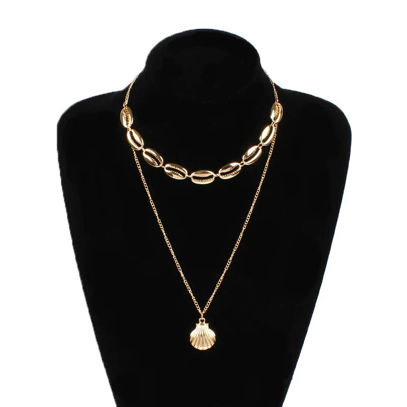 

Bohemian Alloy Shell Pendant Necklace Women Summer Beach Layered Clavicle Chain Choker Necklace Jewelry