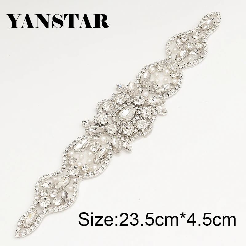 YANSTAR (30pcs) 도매 라인 석 Appliques 벨트 손 바느질 크리스탈 Appliques 신부 가운 벨트 YS840