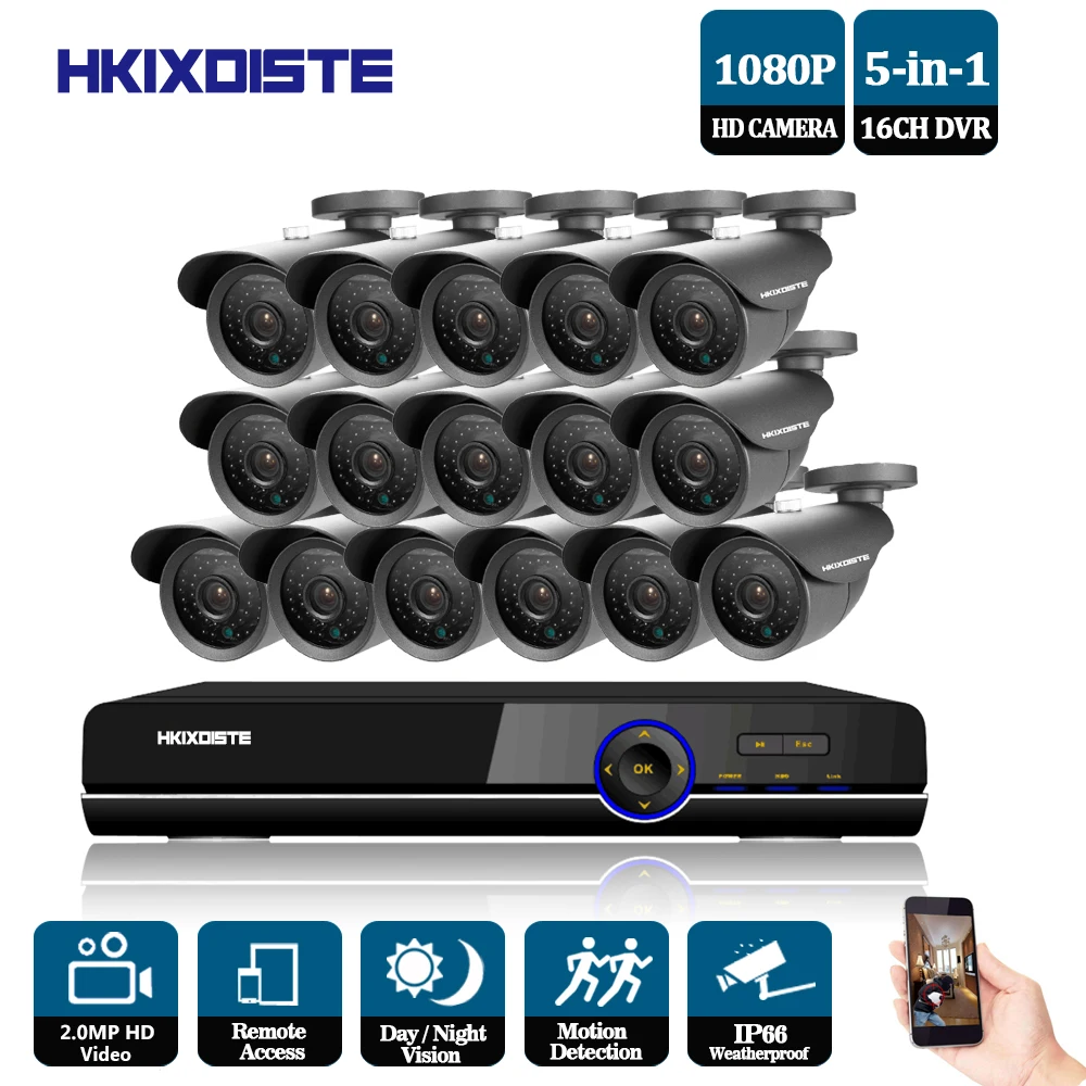 Камера видеонаблюдения 16 каналов AHD 1080 пикселей 2 МП|kit camaras seguridad home|security camera system