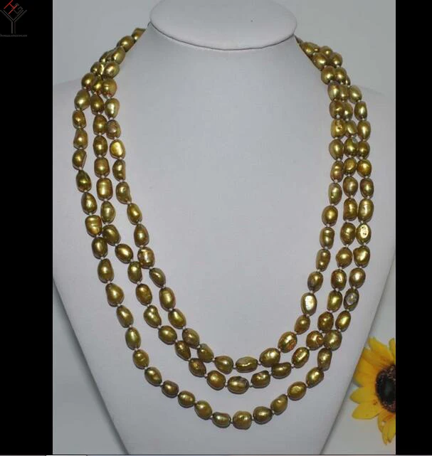 

wedding Women Jewelry 120CM 46inch Necklace 8-9mm brown green Pearl Baroque Natural Freshwater Pearl
