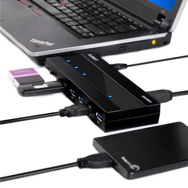 Dhl ИЛИ ems 20 штук серии 7 портов USB 3,0 концентратор с 5 В 2A адаптер питания Черный