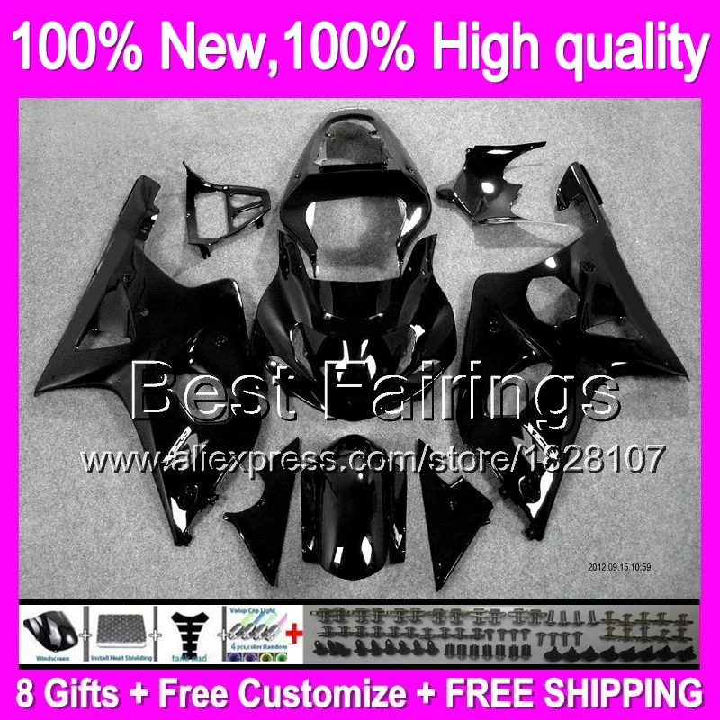

Fairing For SUZUKI GSX R750 GSXR750 01 02 03 Gloss black K1 1B867 R600 GSXR 600 750 2001 2002 2003 GSXR600 +Decal ALL Black