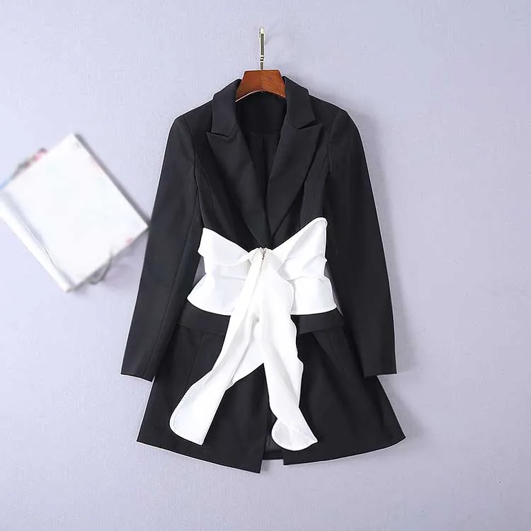 2019 Fashion Suit Blazers Notched Neck Contrast Color Women Blazers Sashes Long Sleeve Cummerbunds Patchwork Blazers