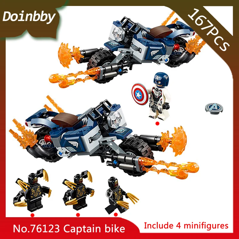 

In Stock Captain America Bike Outriders Attack Avengers Super heros 167Pcs Building Blocks Toys Compatible With Legoings 76123
