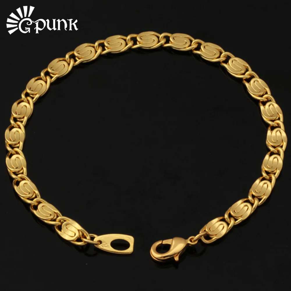 

Bracelets Bangles 'yellow ' Stamp Men High Quality yellow Gold color Chunky Chains Snake Bracelet Jewelry Bangles (VITO H5532)