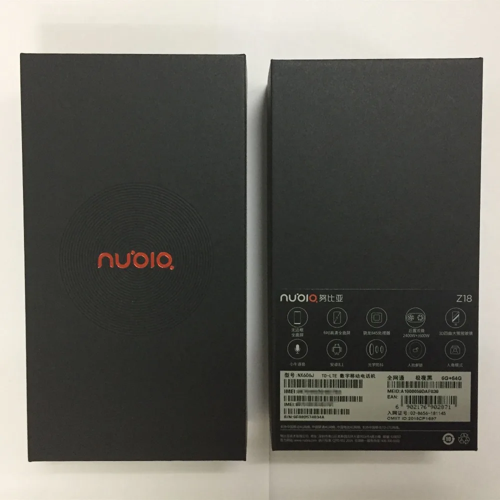Смартфон Nubia Z18, 3450 мАч, аккумулятор Snapdragon 845, 6,0 дюймов, 6 ГБ ОЗУ, 64 Гб ПЗУ, двойная задняя камера 16 Мп+ 24 МП, 1080 P, NFC, мобильный телефон