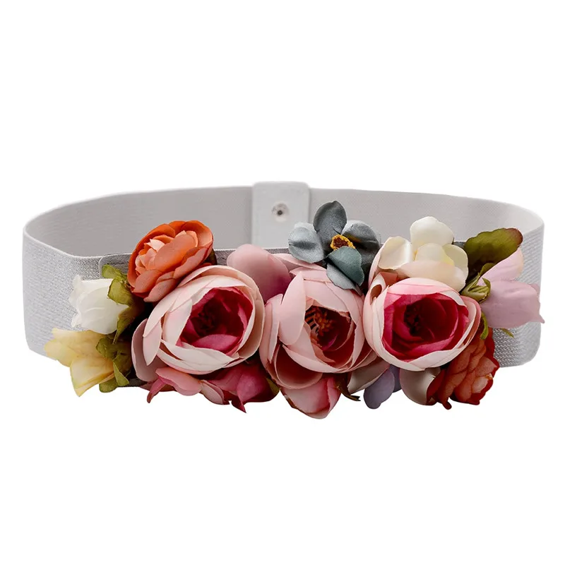 

Elegant Female Pink Flower Waist Chain Summer Beach Boho Wedding Buckle Waistband Women Floral Belt Accessories