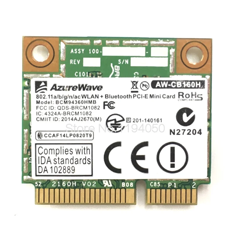 AzureWave AW-CB160H Broadcom BCM94360HMB 802.11AC 1300 Мбит/с беспроводной Wi-Fi WLAN Bluetooth 4,0 Mini PCI-E карта+ 20 см MHF4 антенна