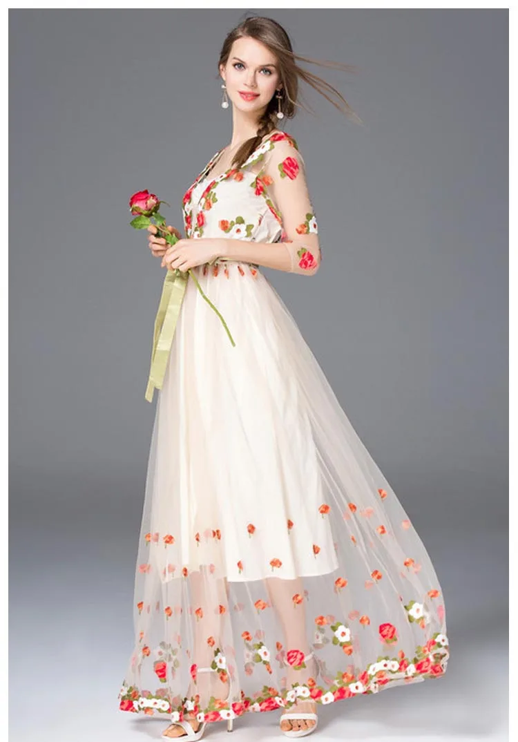 Новое поступление, весенние женские сексуальные платья с v-образным вырезом и рукавами 3/4, элегантные длинные платья для подиума - Цвет: Хаки