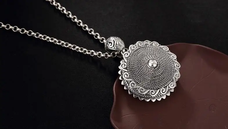 

Sterling S925 925 silver Pendant openable charm Sun flower vintage necklace
