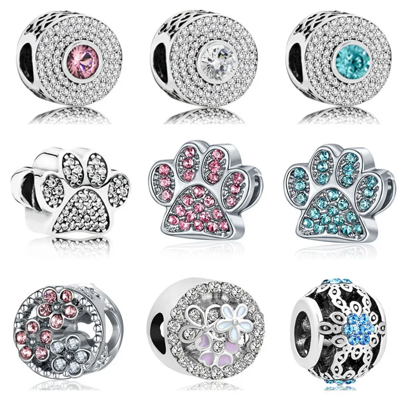 

2019 new 1pc european alloy metal white pink lake blue paw flower DIY bead Fit Pandora Charms Bracelet for women men F230