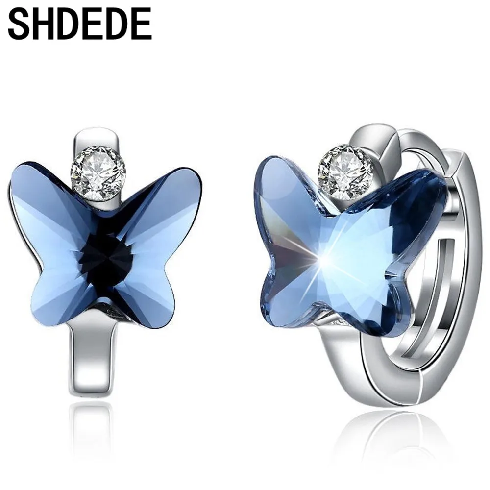 

SHDEDE Blue Butterfly Small Hoop Earrings For Women Wedding Bride Party Jewelry Gifts Crystals From Swarovski -31504