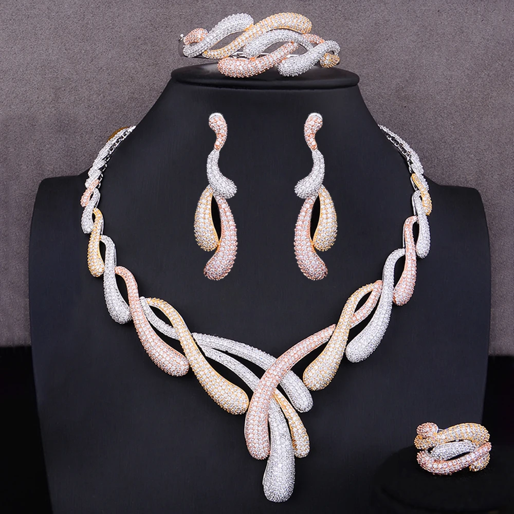 

GODKI Trendy 4pcs Wedding Necklace Earring Set For Women Full Cubic Zircon Bridal Jewelry Sets pendientes mujer moda 2019