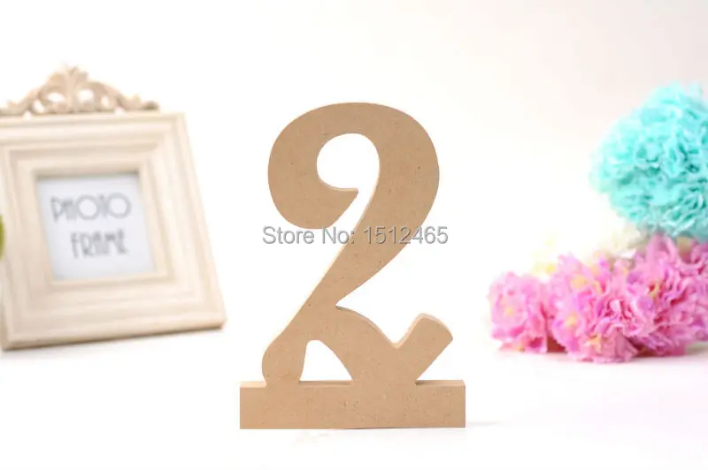 Free Shipping 1pcs 170mm Free Standing MDF Un Painted Decorative Wooden Number 2 Table Numbers