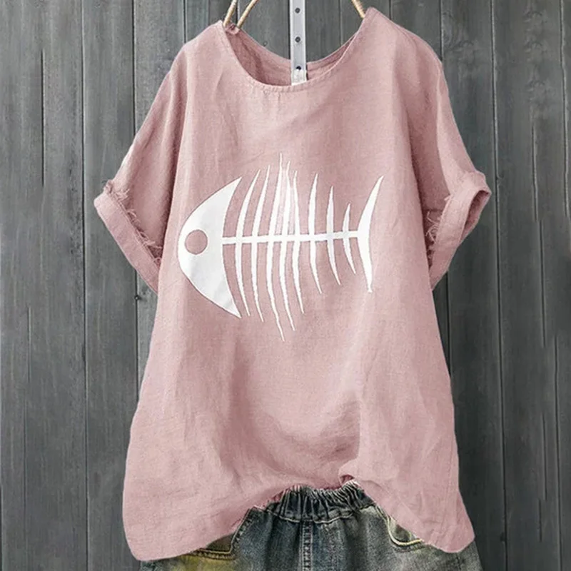 

Women's Print Pink Pullover T-shirt Top Plus Size O-neck Short Sleeve Loose Ladies Tees 2019 Summer Fashion Female Tshirts Tops