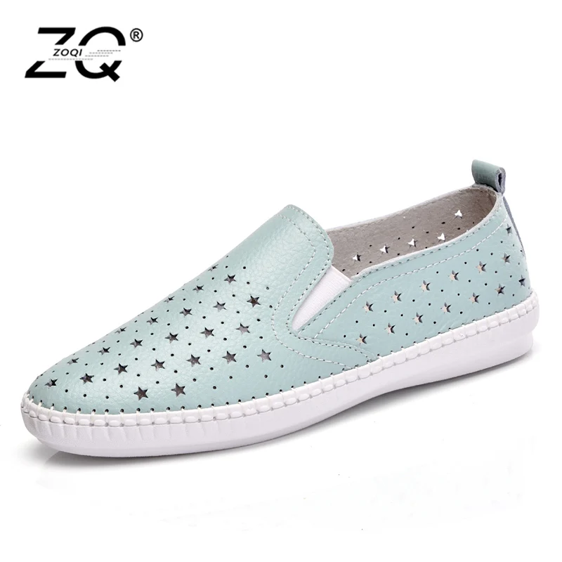 

ZOQI Genuine Leather Women Shoes 2018 Spring Fashion Casual Flat Shoes Non-Slip Outdoor Shoes Flat Shoes Women