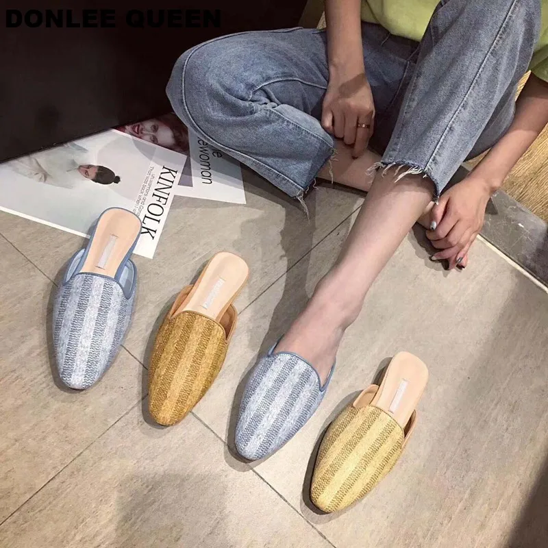 

Women Casual Flat Shoes Fashion Weave Pointed Toe Slippers Spring Autumn Outside Basic Women Slides Summer Sandals zapatos mujer