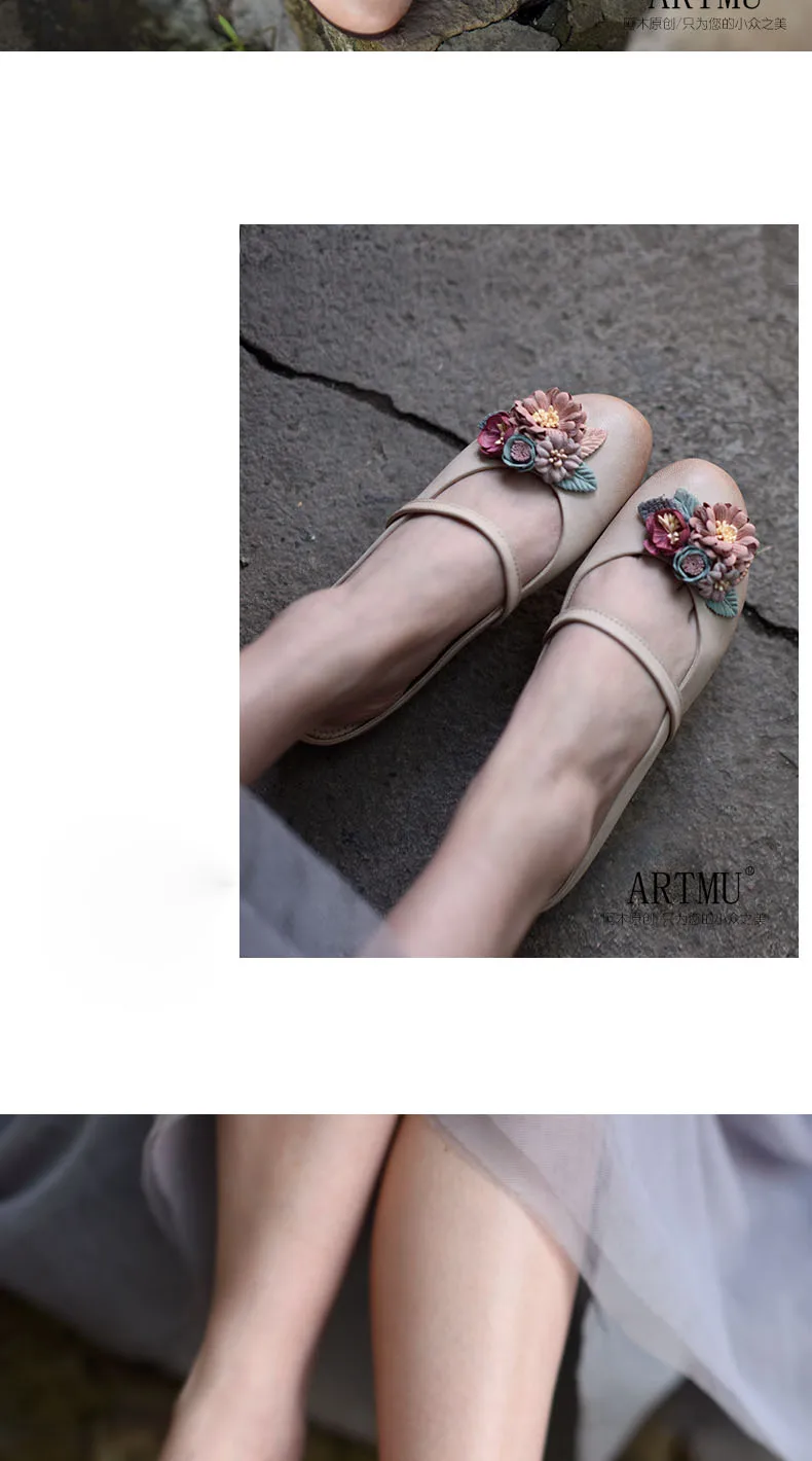 Artmu/оригинальные тапочки из натуральной кожи в стиле ретро с милыми цветами; летние женские шлепанцы ручной работы на плоской подошве; обувь для улицы; стиль; 188-12
