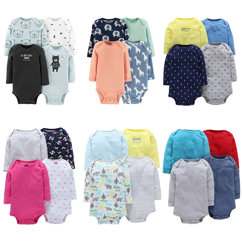 

4pcs/Pack 2018 Spring Autumn Baby Boy Girl Bodysuit Cartoon Long Sleeve Jumpsuit Bottoming Suit for Newborn Toddler Baby