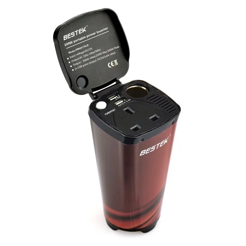 BESTEK 200W/500W Peak Power Inverter Cup Mobile Inverter 12V DC To 230V